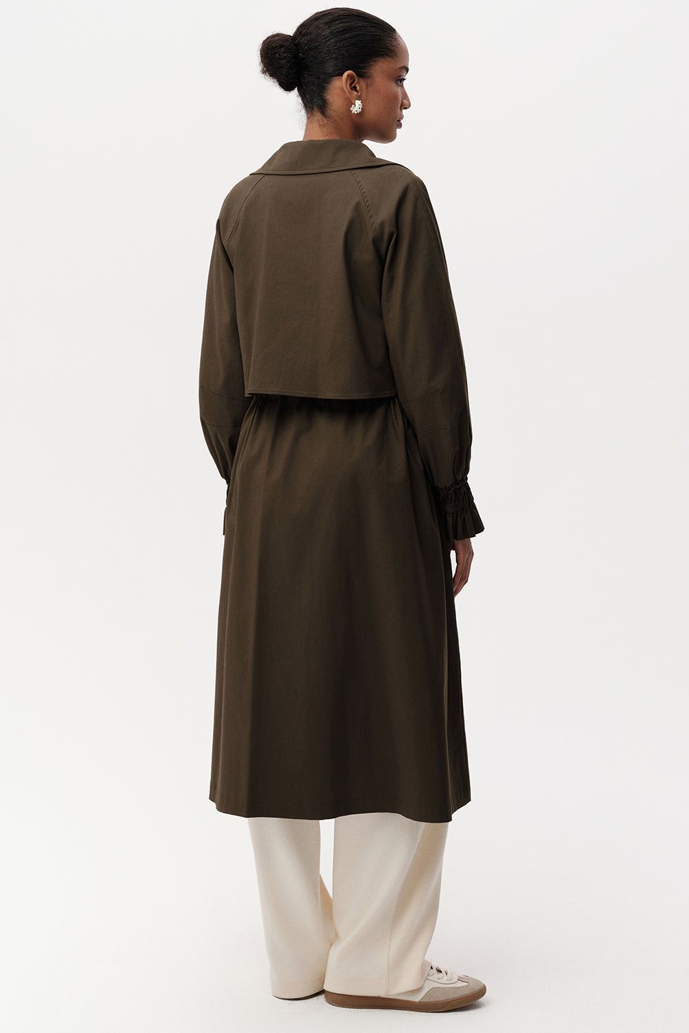 Uzun Kollu Kuşak Detaylı Midi Regular Trençkot