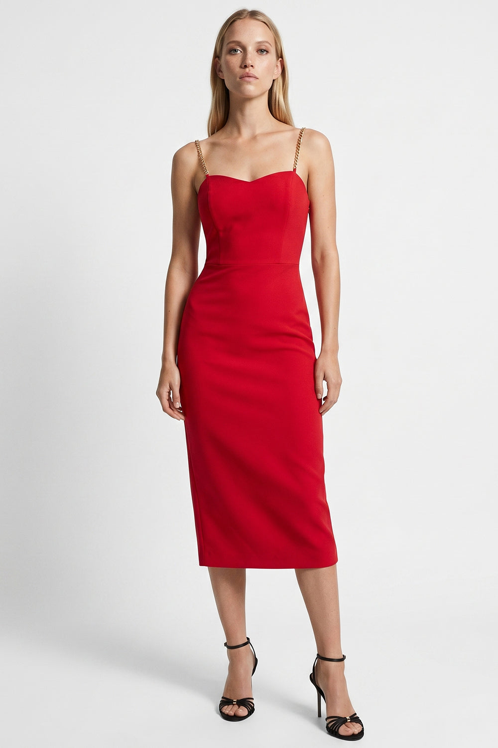 Zincir Askılı Yırtmaçlı Slim Fit Elbise