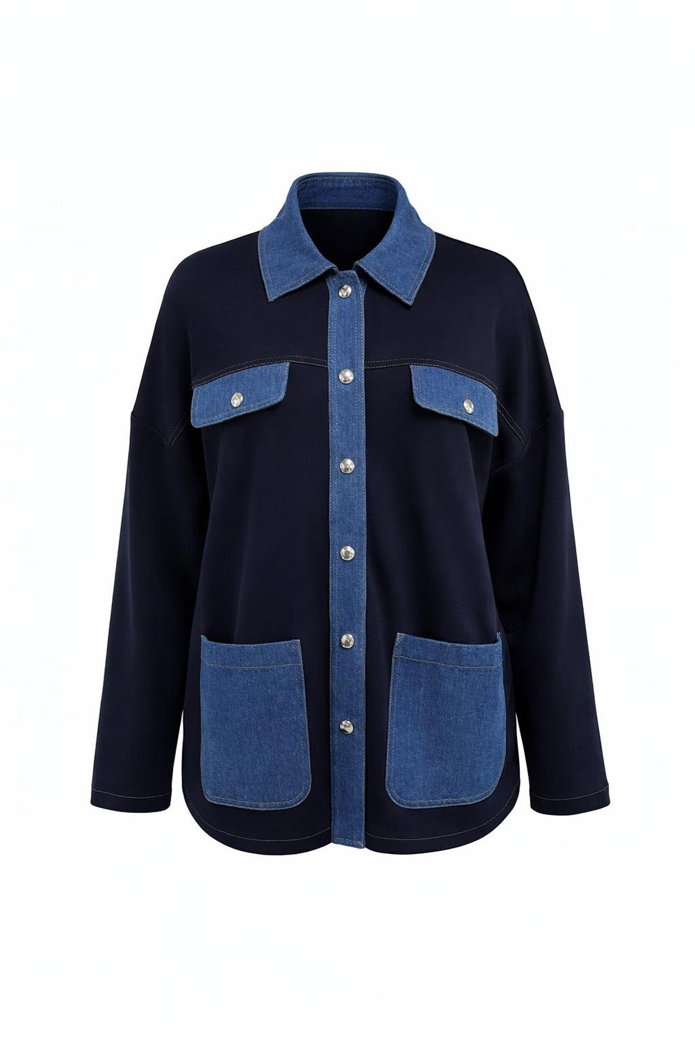 Uzun Kollu Gömlek Yaka Cepli Örme Regular Lacivert Ceket