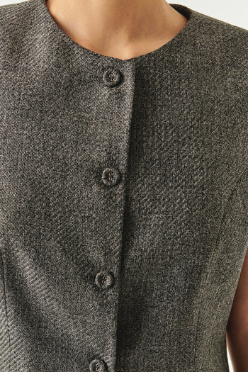 Balıksırtı Desenli Bisiklet Yaka Astarlı Slim Fit Cepli Gri Yelek