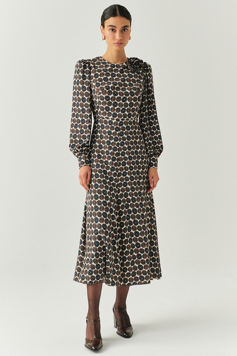 Desenli Bisiklet Yaka Regular Midi Çok Renkli Elbise