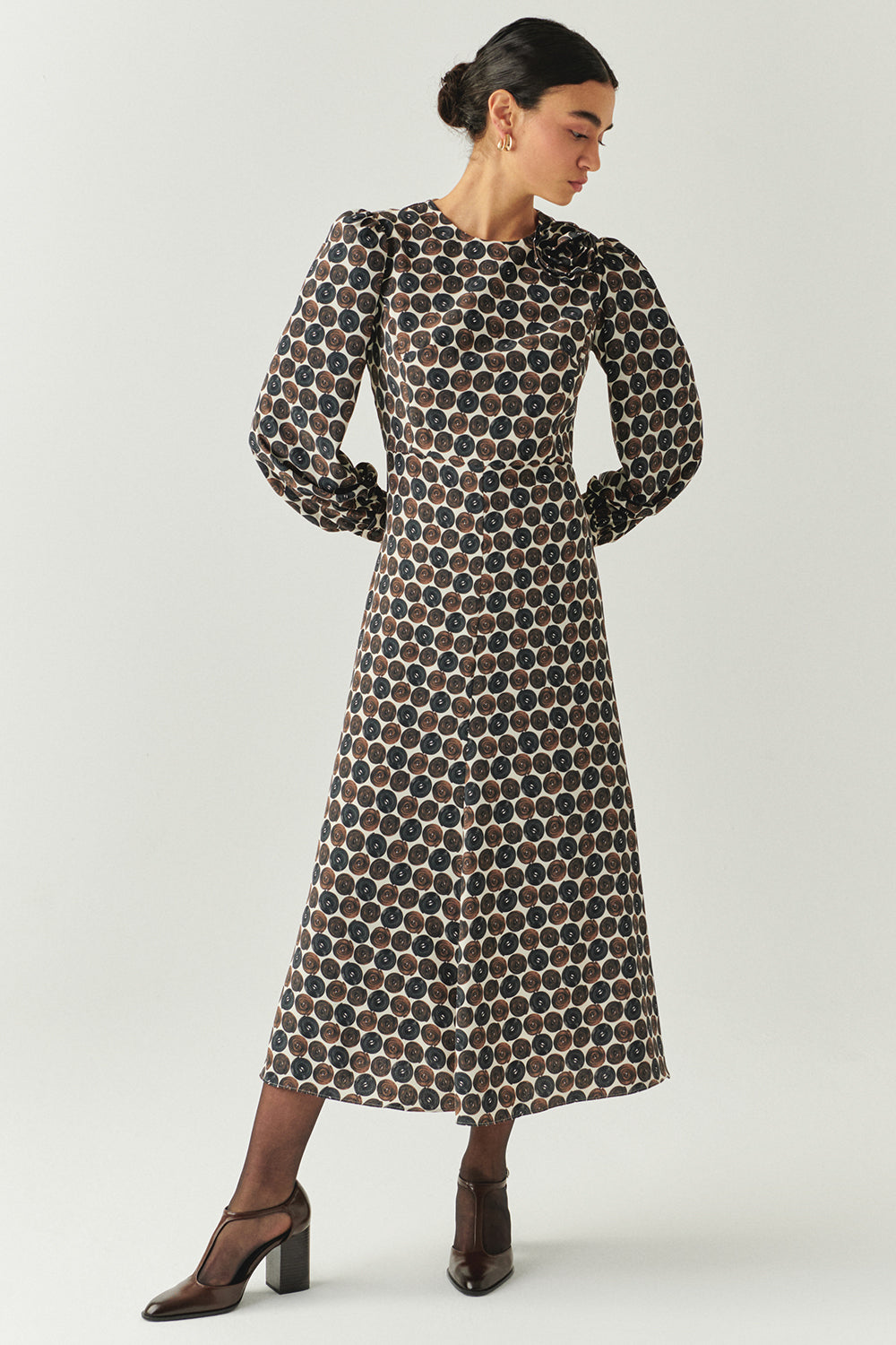 Desenli Bisiklet Yaka Regular Midi Çok Renkli Elbise