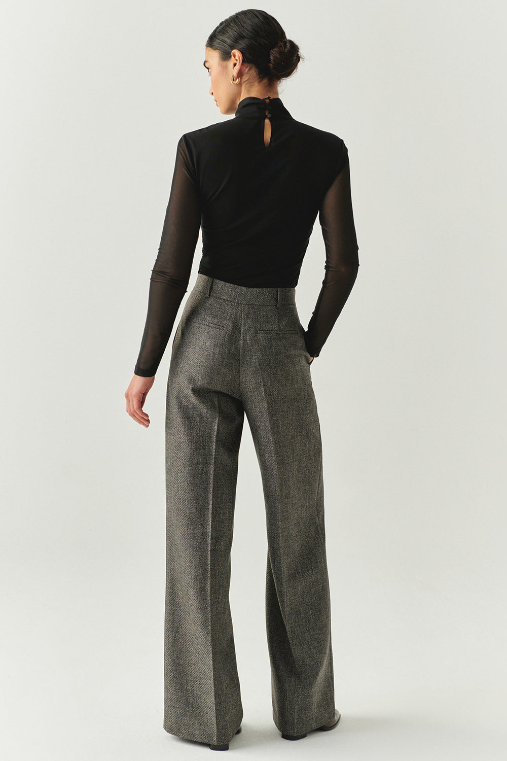 Boğazlı Drapeli Uzun Kollu Slim Fit Siyah Tül Bluz