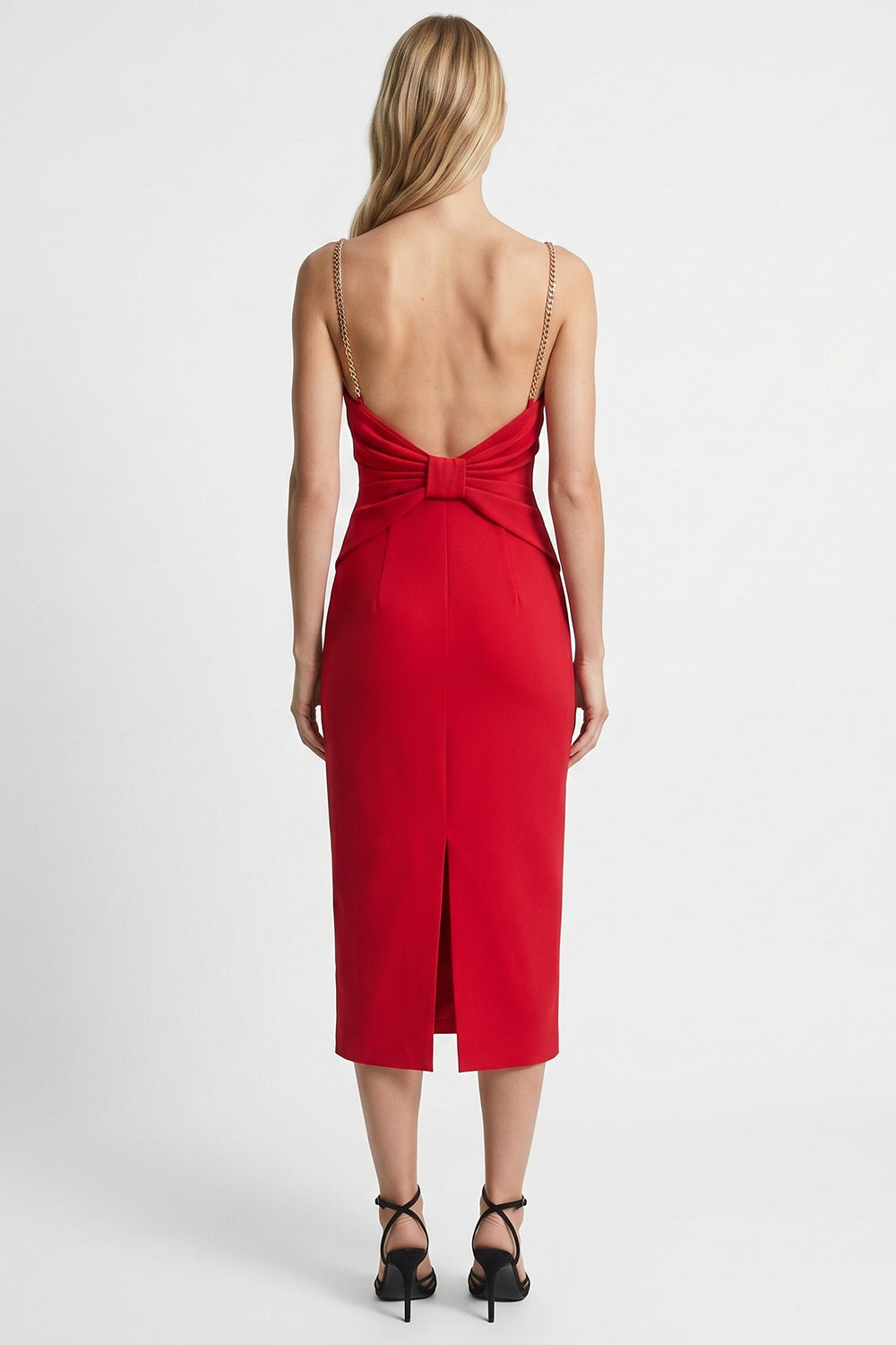 Zincir Askılı Yırtmaçlı Slim Fit Elbise