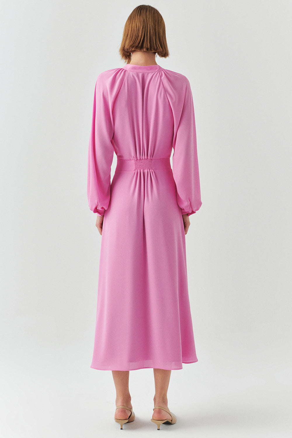 Yakası Bağcıklı Bele Oturan Astarlı Regular Midi Elbise