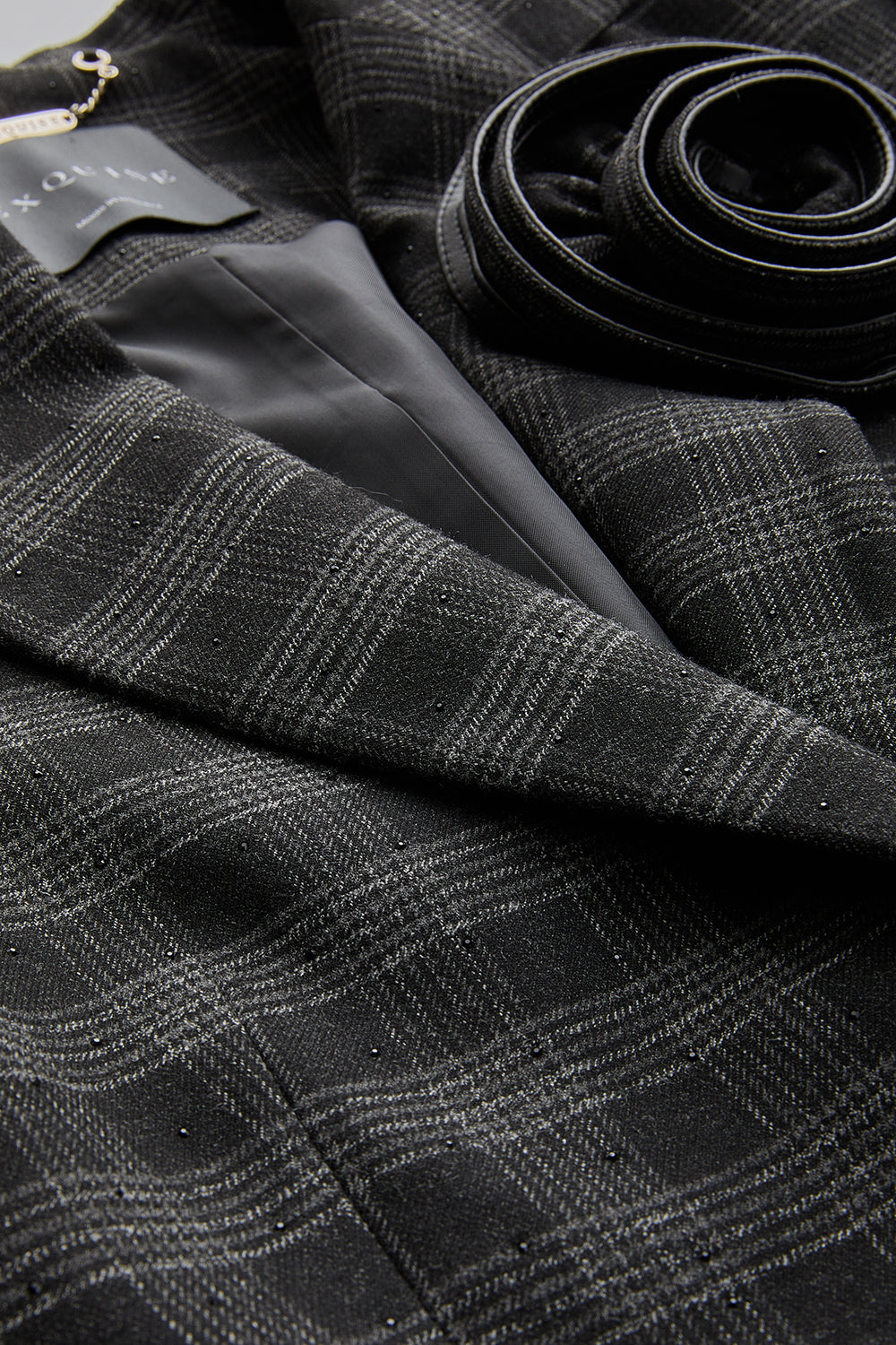 Ekose Taş Detaylı Cepli Regular Astarlı Antrasit Blazer Ceket