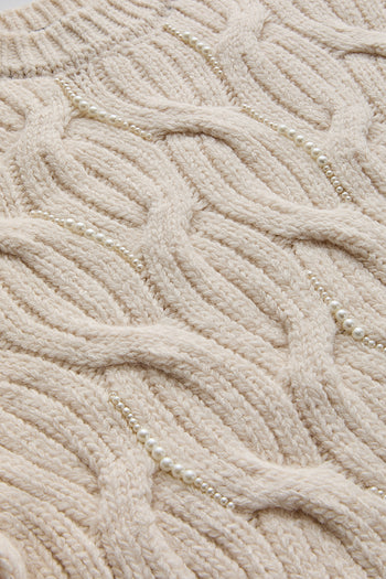 Boncuk İşlemeli Bisiklet Yaka Regular Triko Kemik Bluz