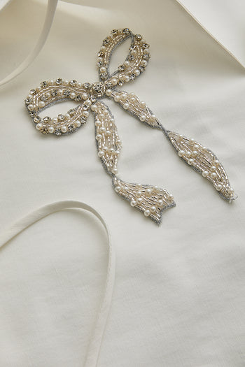 Uzun Kollu Fiyonk İşlemeli Gömlek Yaka Oversize Kemik Bluz