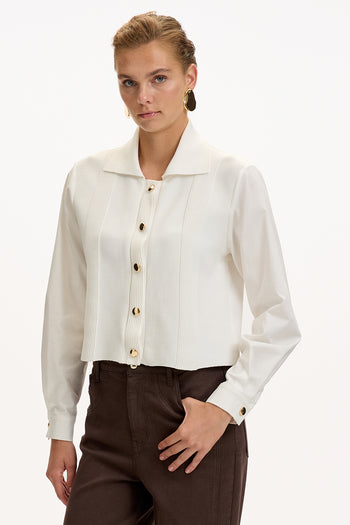 Uzun Kollu Triko Garnili Poplin Regular Kemik Gömlek