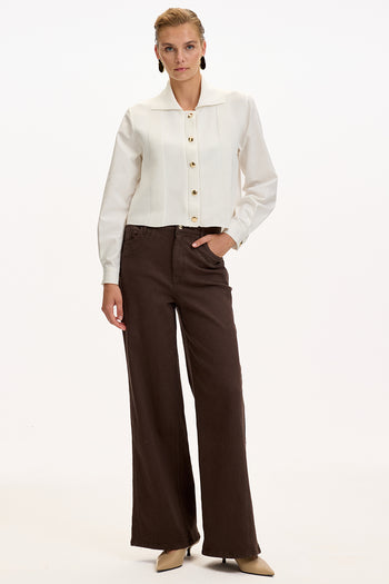 Uzun Kollu Triko Garnili Poplin Regular Kemik Gömlek