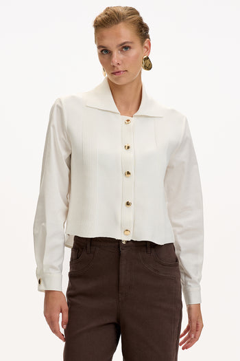 Uzun Kollu Triko Garnili Poplin Regular Kemik Gömlek