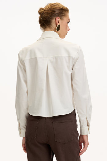 Uzun Kollu Triko Garnili Poplin Regular Kemik Gömlek