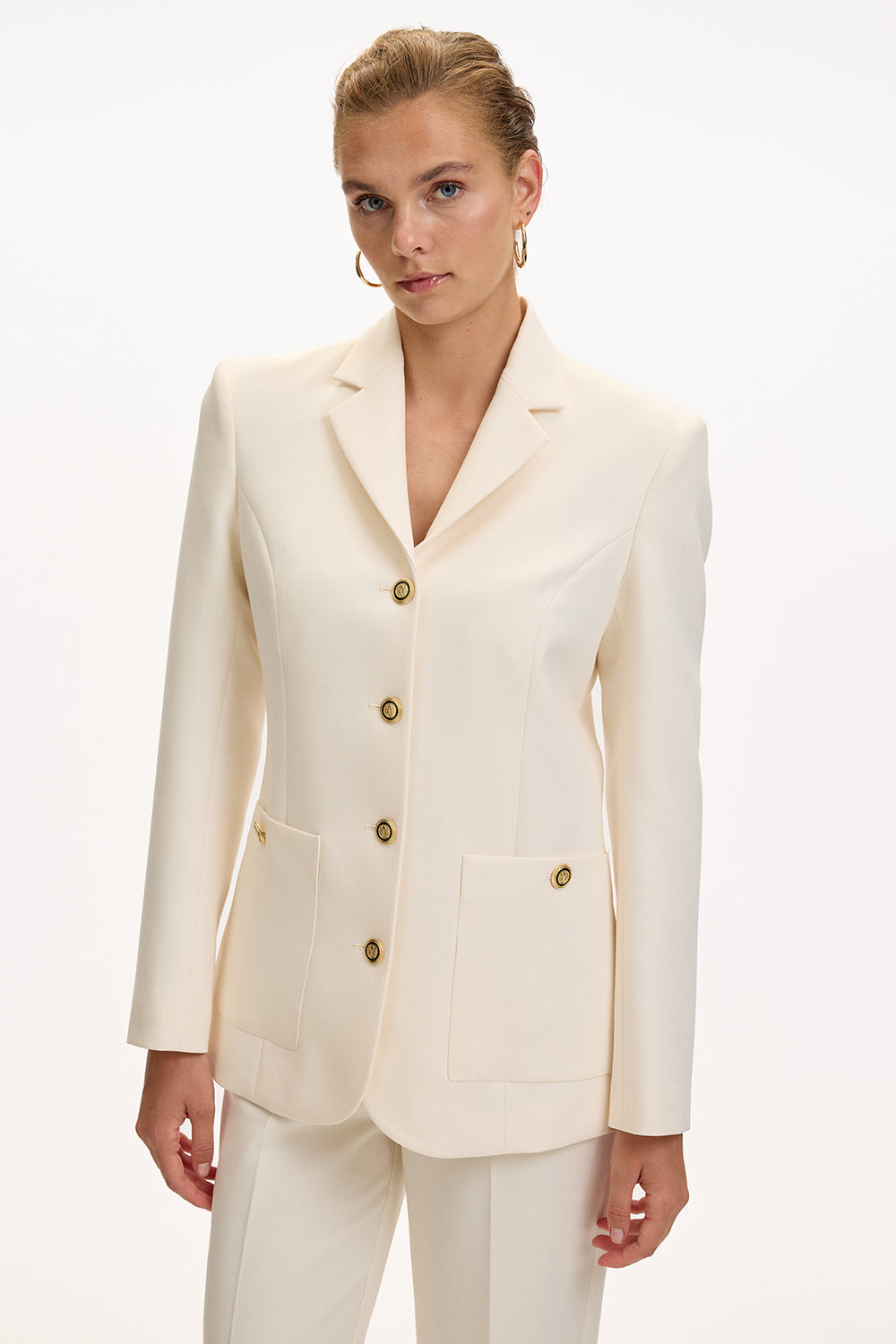 Vatkalı Astarlı Slim Fit Cepli Krem Ceket