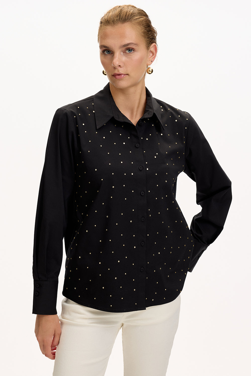 Uzun Kollu Taş Detaylı Regular Ekose Gömlek