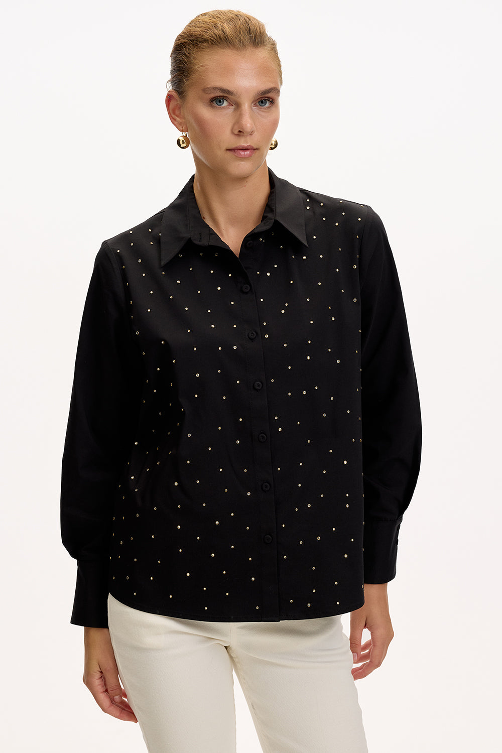 Uzun Kollu Taş Detaylı Regular Ekose Gömlek