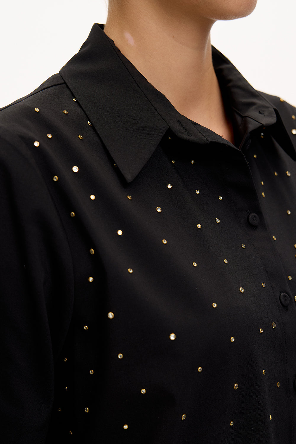 Uzun Kollu Taş Detaylı Regular Ekose Gömlek