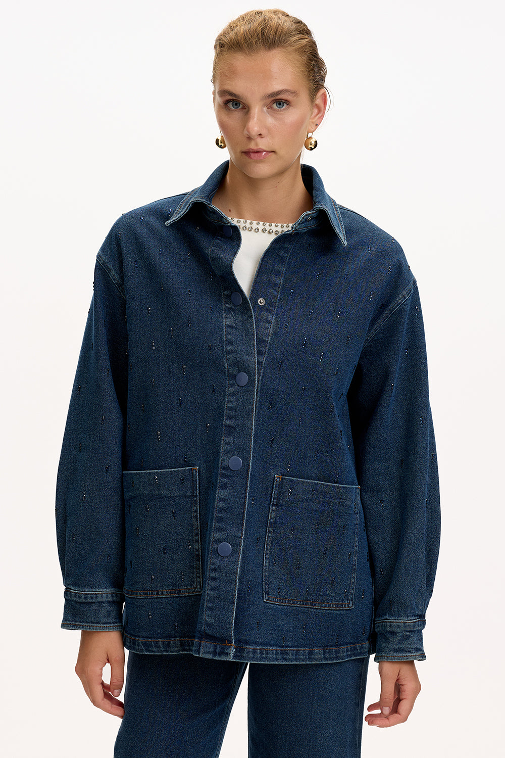 Cepli Uzun Kollu Düğmeli Regular İndigo Denim Ceket