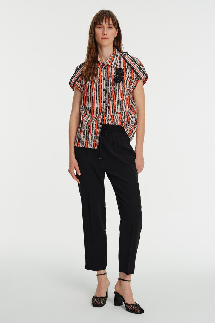 Düşük Kol İşlemeli Grogren Detaylı Pamuk Gömlek