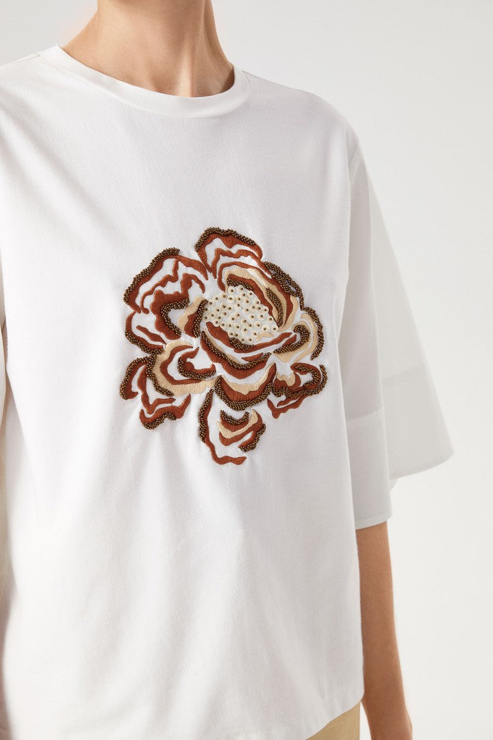 Nakış İşlemeli Bisiklet Yaka T-Shirt