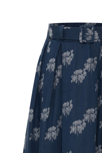 Çiçek Desenli Kemerli Midi Boy Etek