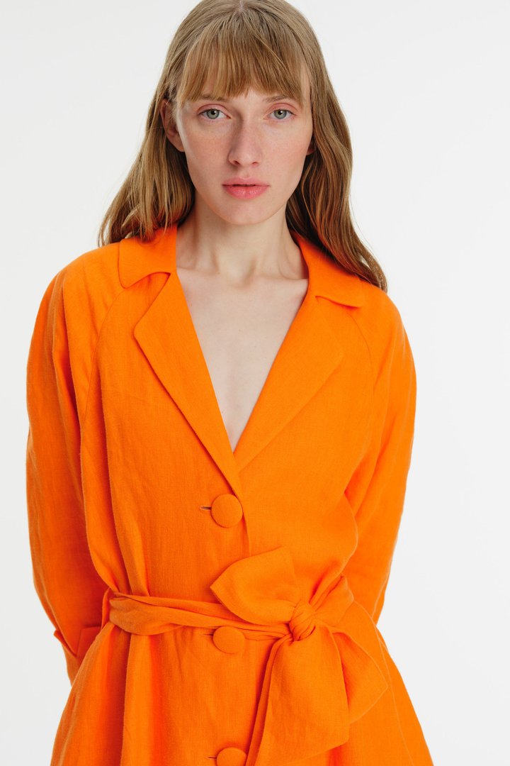 Tek Düğmeli Truvakar Kol Keten Elbise