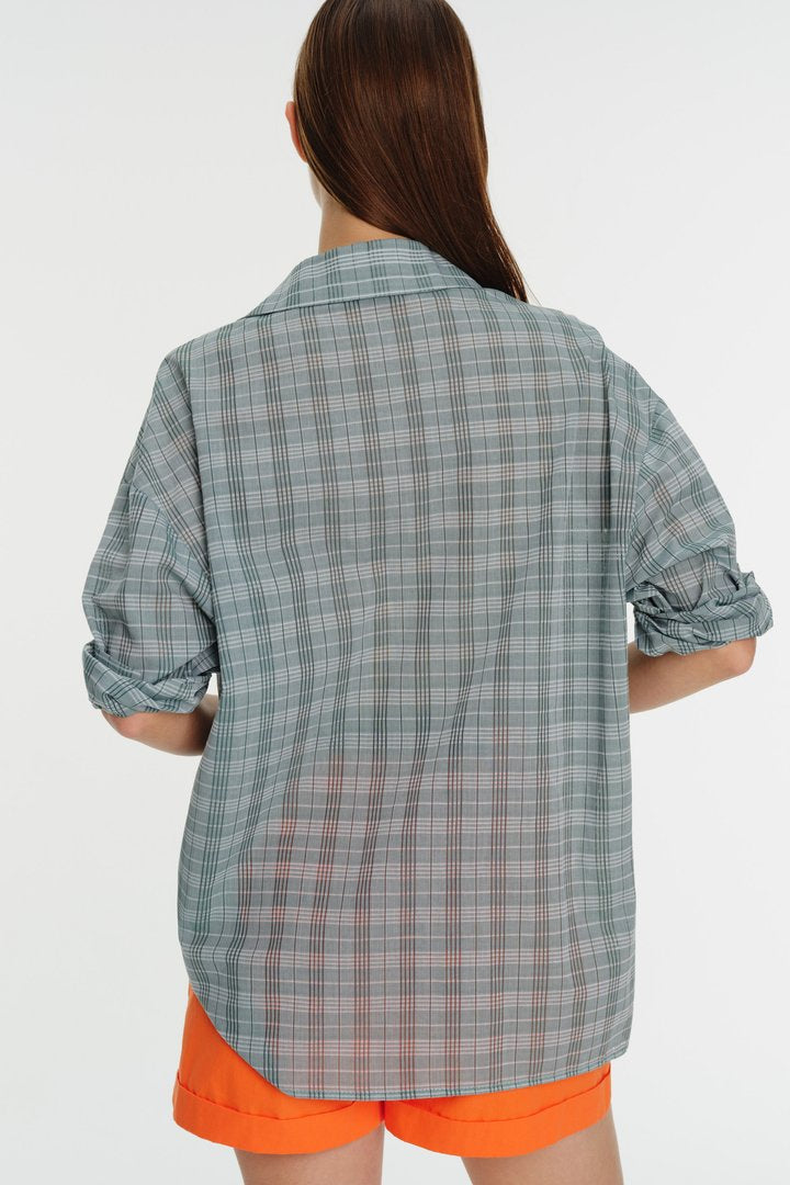 Uzun Kol Nakış Detaylı Ekose Pamuk Gömlek