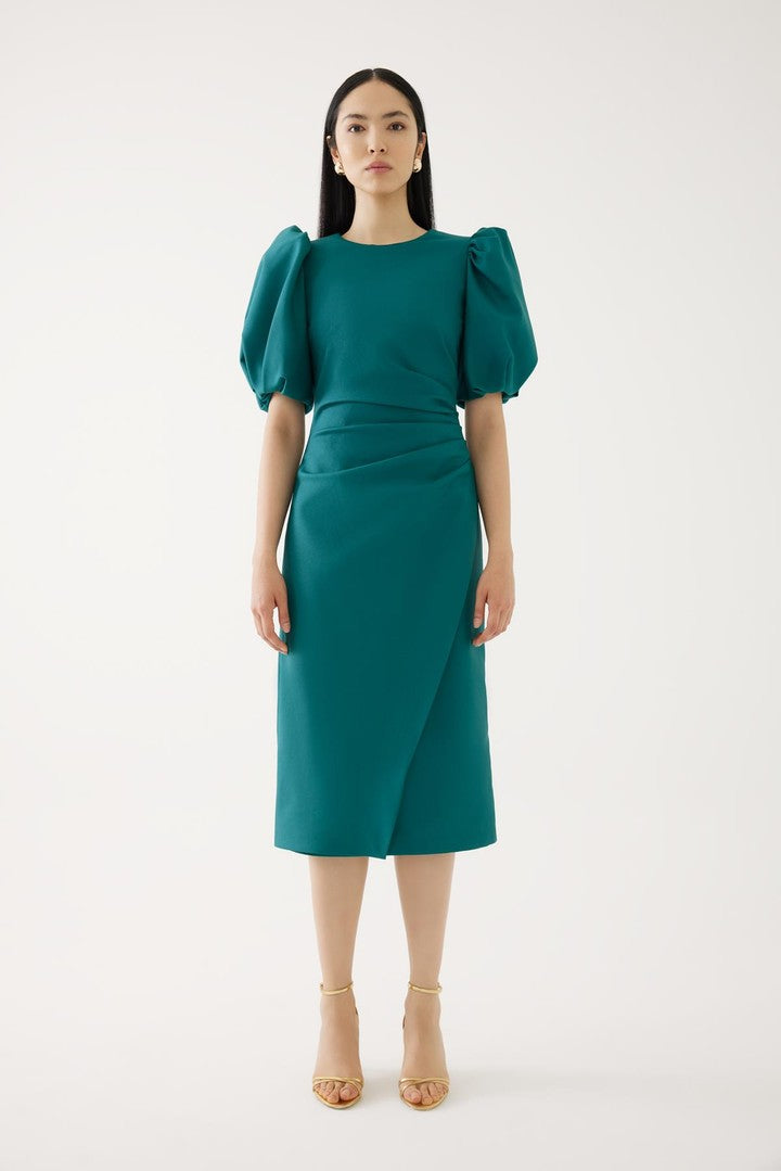 Yarım Balon Kollu Drapeli Elbise