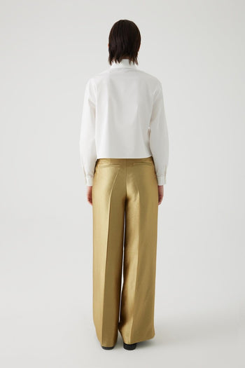 İşleme Detaylı Pamuk Düz Kesim Ekru Gömlek