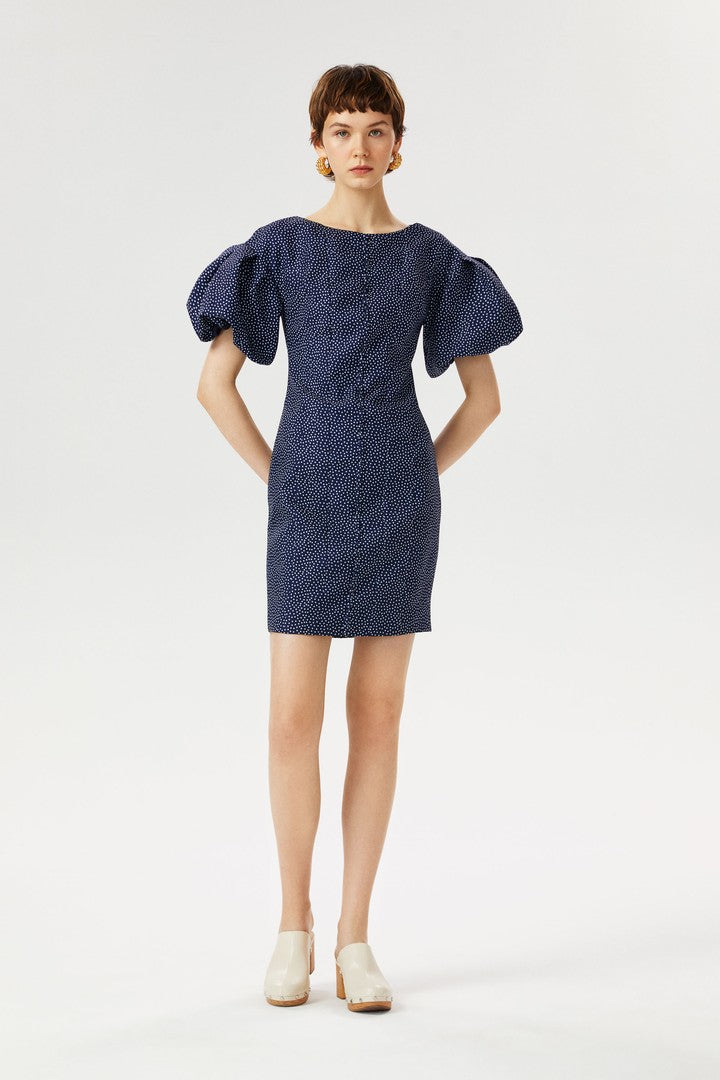 Kayık Yaka Balon Kol Mini Elbise