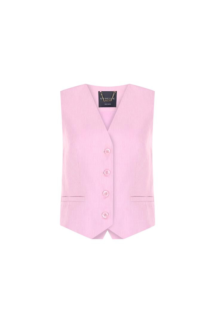 Belden Oturtmalı Pudra Keten Yelek