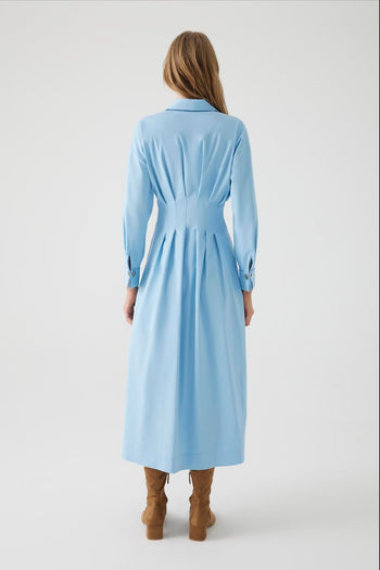 Bele Oturan Düğme Detaylı Pamuk Midi Gömlek Elbise