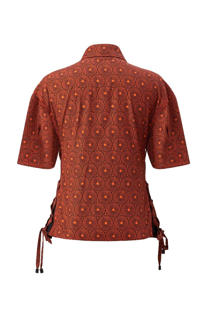 Dikiş Ve Garni Detaylı Kısa Kol Desenli Pamuk Gömlek