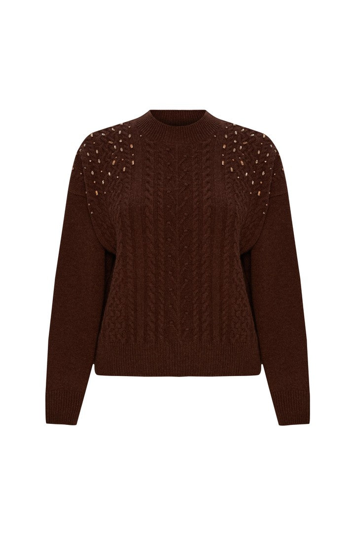 Bisiklet Yaka Kristal Taş El İşli Regular Yün Triko Kazak