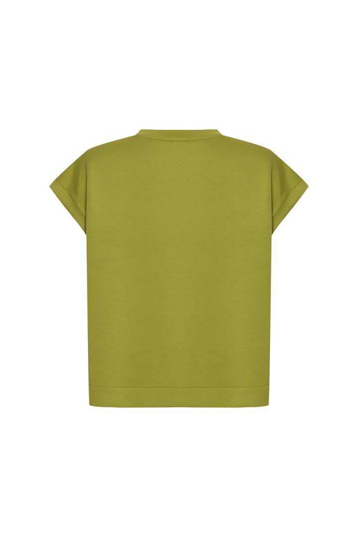 Boncuk İşlemeli Bisiklet Yaka Yeşil Tişört