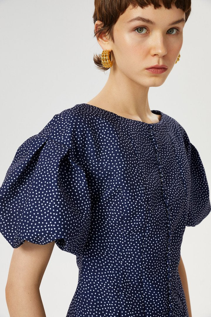 Kayık Yaka Balon Kol Mini Elbise