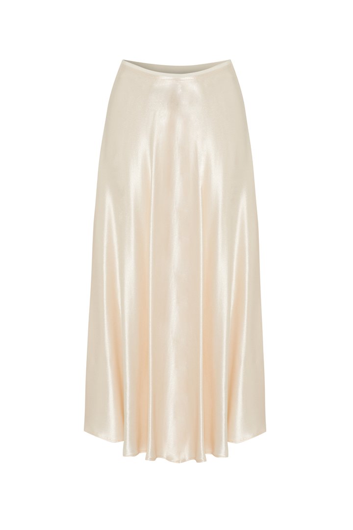 Parlak Kumaş Saten Kiloş Midi Boy Etek