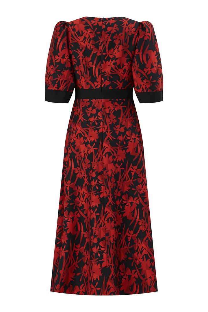 V Yaka Balon Kol Regular Elbise