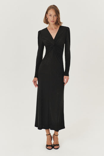 Düğüm Detaylı Midi Regular Siyah Elbise