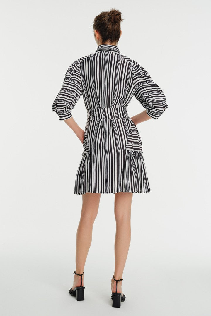 Çizgi Desenli Truvakar Kol Mini Elbise