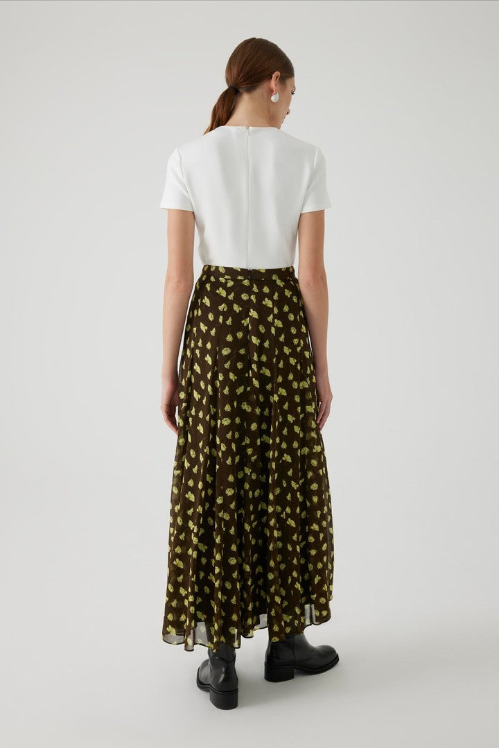 Çiçekli Desenli Fırfırlı Beli Lastikli Maxi Etek