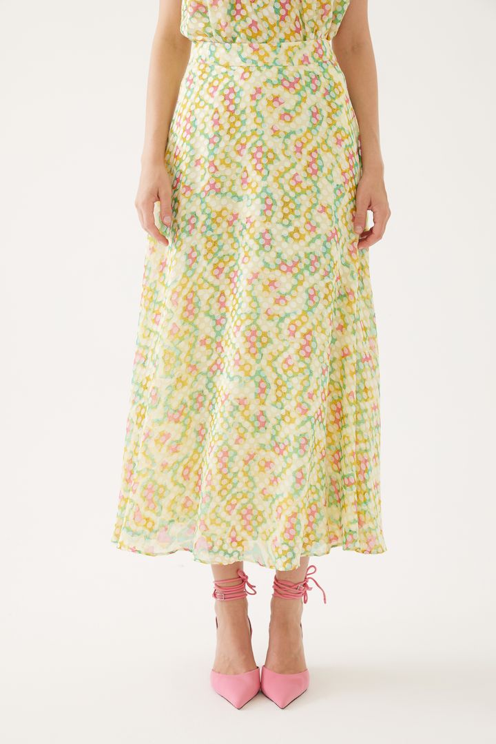 Astarlı ve Renkli Puantiyelerle Süslenmiş Etek