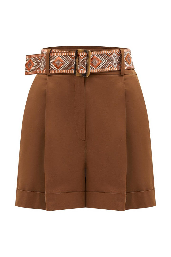 Nakış Detaylı Yüksek Bel Poplin Şort