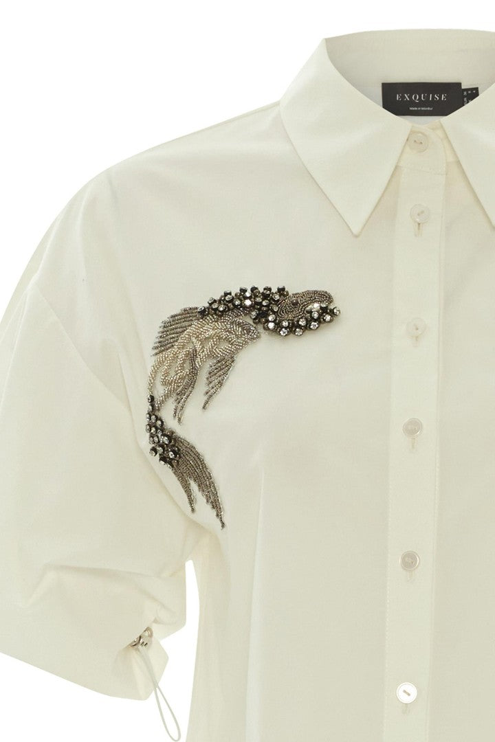 Balık Desenli Taşlı Gömlek