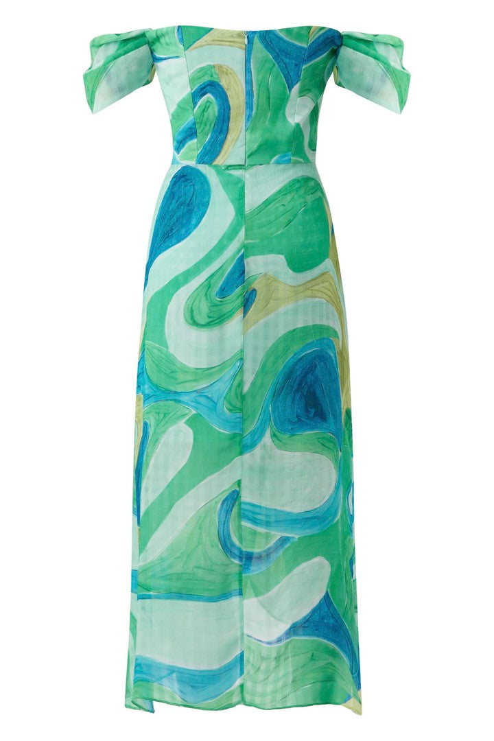 Straples Midi Boy Desenli Elbise