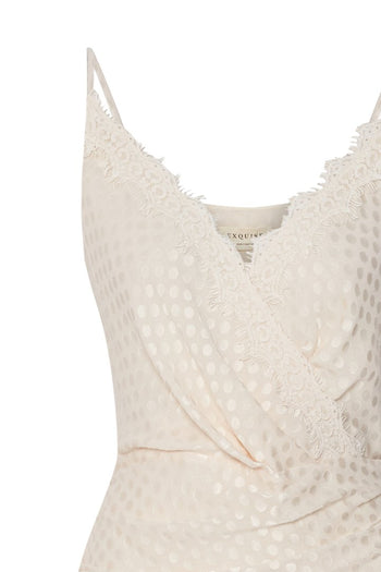 Puantiyeli Beyaz Kruvaze Elbise