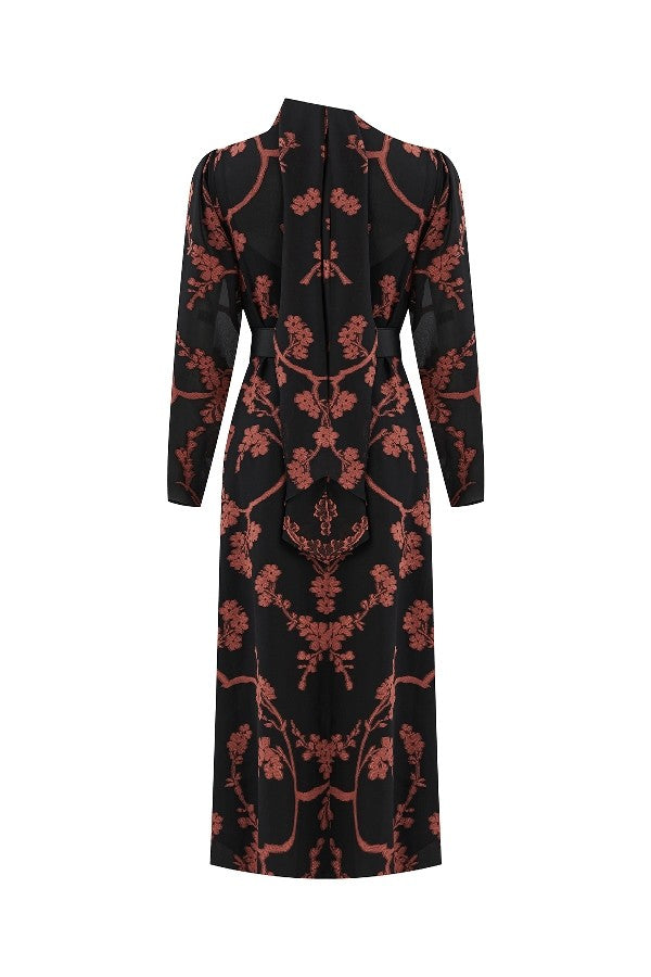Turuncu Çiçekli Siyah Elbise