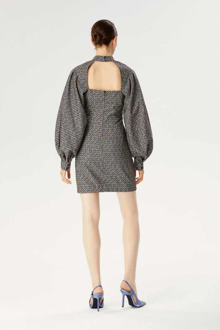 Balon Kol Sırt Detaylı Mini Elbise