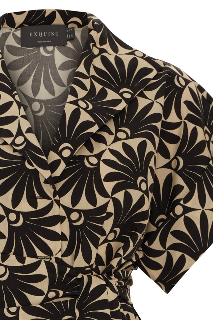 Kruvaze Kesimli Yaprak Desenli Bluz