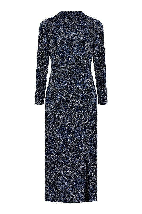 Yırtmaçlı Çiçekli Viskoz Elbise