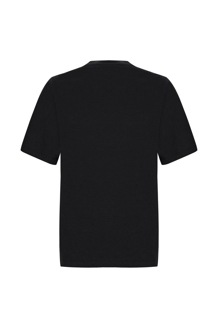 Bisiklet Yaka İşlemeli Regular Siyah T-shirt